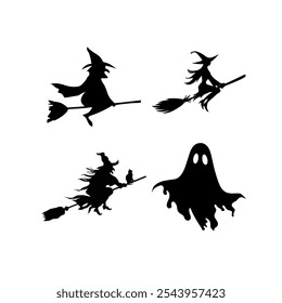 set of Witch Silhouette Illustration Background