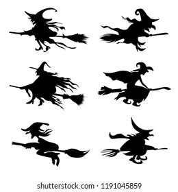 A set of witch silhouette illustrations. All objects are grouped, well organized with labeled layers.