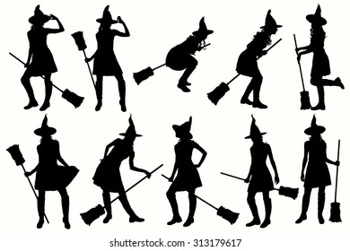 Set witch silhouettes on the white background