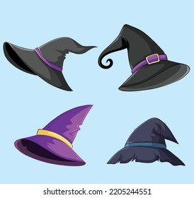 Set of witch and wizard hat cartoon vector illustration EPS 10