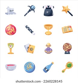 Set of Witchcraft Flat 2D Icons 

