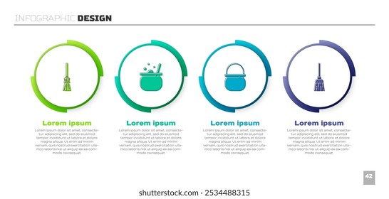 Set Witches broom, Halloween witch cauldron,  and . Business infographic template. Vector