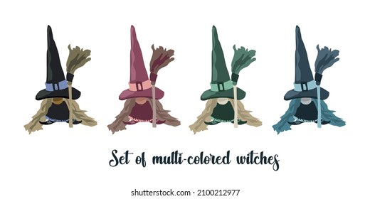 A set of witches in four colors. Holiday attributes