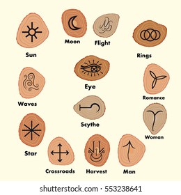 Set of  Witches runes, wiccan divination symbols. Ancient occult symbols,  on white. Vector illustration.