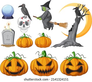 Set of witches and wizard objects illustration