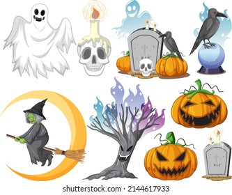 Set of witches and wizard objects illustration