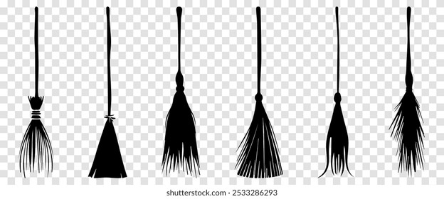 Set of witch's brooms silhouettes. Vector illustration, EPS10
