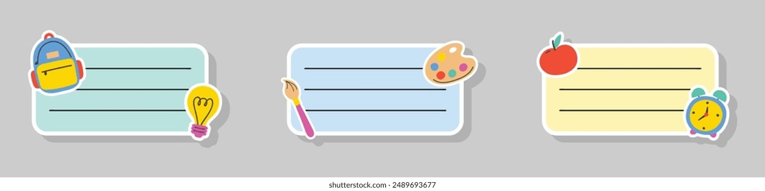 Set without hand drawn school notebook labels. Vector illustration