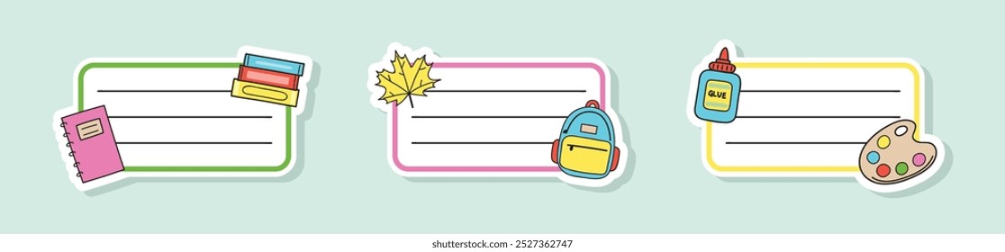 Set without hand drawn school notebook labels. Vector illustration