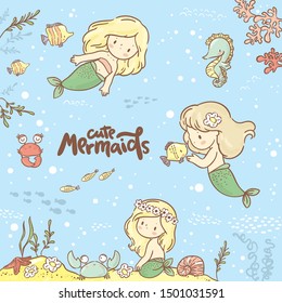 Set witn cute little mermaid/ underwater life