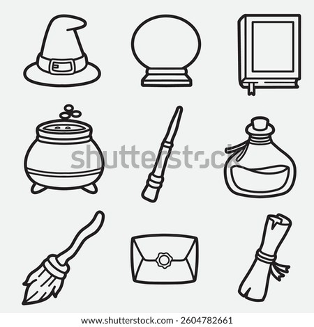 set of wizard with outline style good for logo, symbol, icon, coloring page, coloring book, etc
