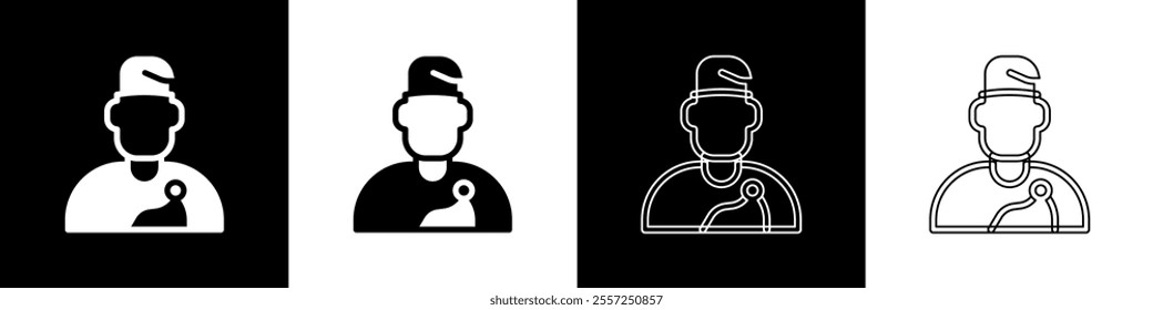 Set Wizard warlock icon isolated on black and white background.  Vector