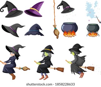 Set of wizard or witches tools cartoon style isolated on white background illustration