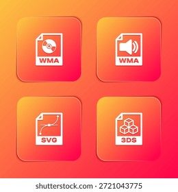 Set WMA file document and 3DS icon. Vector