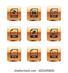 Set WMA file document, SVG, XML, AI, XSL and DOC icon. Vector