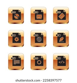 Set WMA file document, TXT, RAW, HTML, DLL, MSG,  and EML icon. Vector