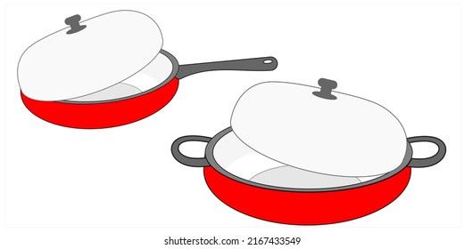 Conjunto de vector de trabajo. utensilios de cocina. Vector de dos criaturas de fritura rojas