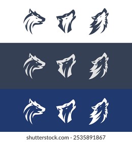 set of wolf head logo icons