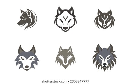 Set of wolf head logo template vector icon illustration design. Collection of wolf logo designs