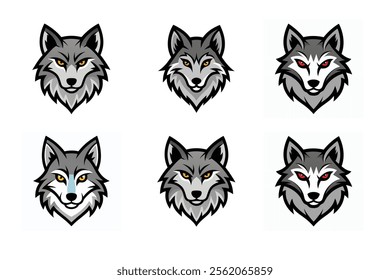 Set of wolf head mascot vector illustration, Angry wolf face