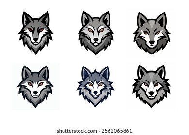 Set of wolf head mascot vector illustration, Angry wolf face