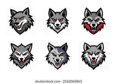 Set of wolf head mascot vector illustration, Angry wolf face