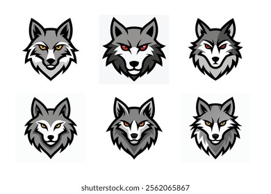 Set of wolf head mascot vector illustration, Angry wolf face