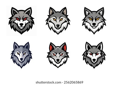 Set of wolf head mascot vector illustration, Angry wolf face