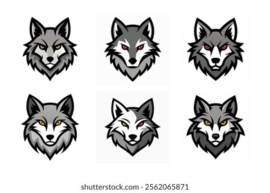 Set of wolf head mascot vector illustration, Angry wolf face