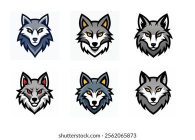 Set of wolf head mascot vector illustration, Angry wolf face