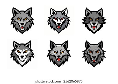 Set of wolf head mascot vector illustration, Angry wolf face