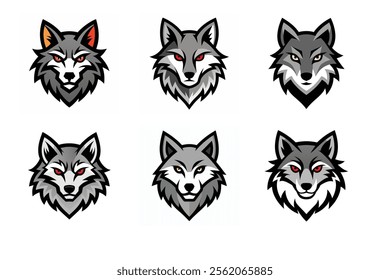 Set of wolf head mascot vector illustration, Angry wolf face