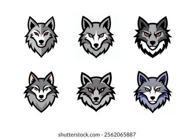 Set of wolf head mascot vector illustration, Angry wolf face