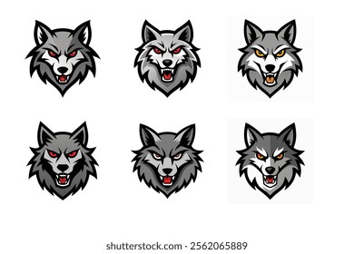 Set of wolf head mascot vector illustration, Angry wolf face