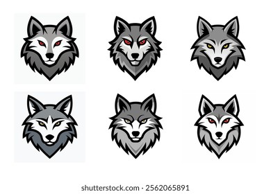 Set of wolf head mascot vector illustration, Angry wolf face