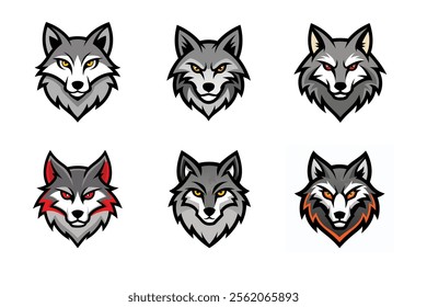 Set of wolf head mascot vector illustration, Angry wolf face