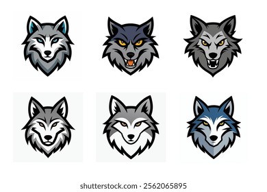 Set of wolf head mascot vector illustration, Angry wolf face