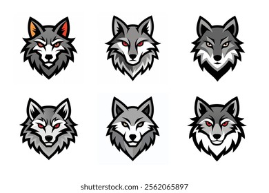 Set of wolf head mascot vector illustration, Angry wolf face