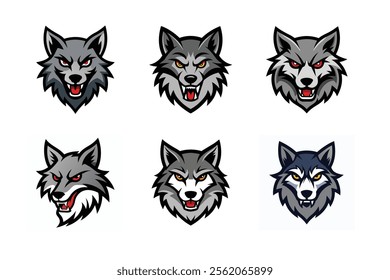 Set of wolf head mascot vector illustration, Angry wolf face