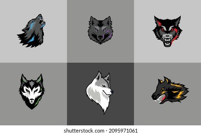 set of wolf head vector for sport logo and illustration