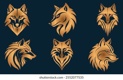 Set of wolf heads logos, and a modern design