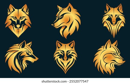 Set of wolf heads logos, and a modern design.