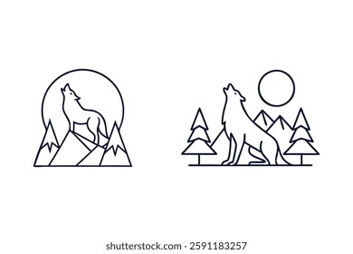 Set of wolf howling silhouette vector clip art illustration transparent white background