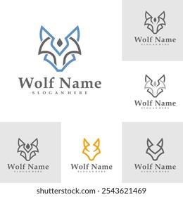 Set of Wolf logo vector illustration. Wolf Head logo design concept template