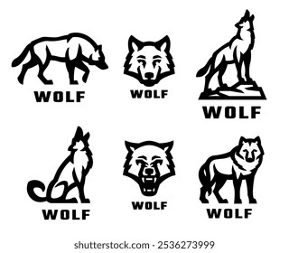 Un conjunto de logotipos de lobo. Ilustración vectorial.