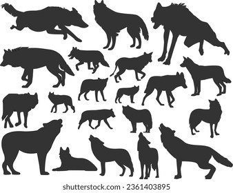 set of wolf silhouette graphic