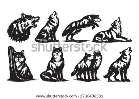 Set of Wolf silhouette illustration