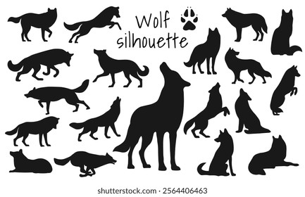 Set Wolf silhouette isolated on white background. Vector 