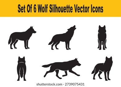 Set Of  Wolf Silhouette Vector Icons