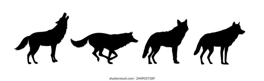 Set of wolf silhouettes. Wolf silhouette isolated.